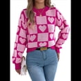 thumbnail image 2 of Suéter de Cuello Alto para Mujer, Larga, Bloque, Corazón, Tejido, Otoño Invierno, Jersey de Punto Acanalado. Rosa L, 2 of 10