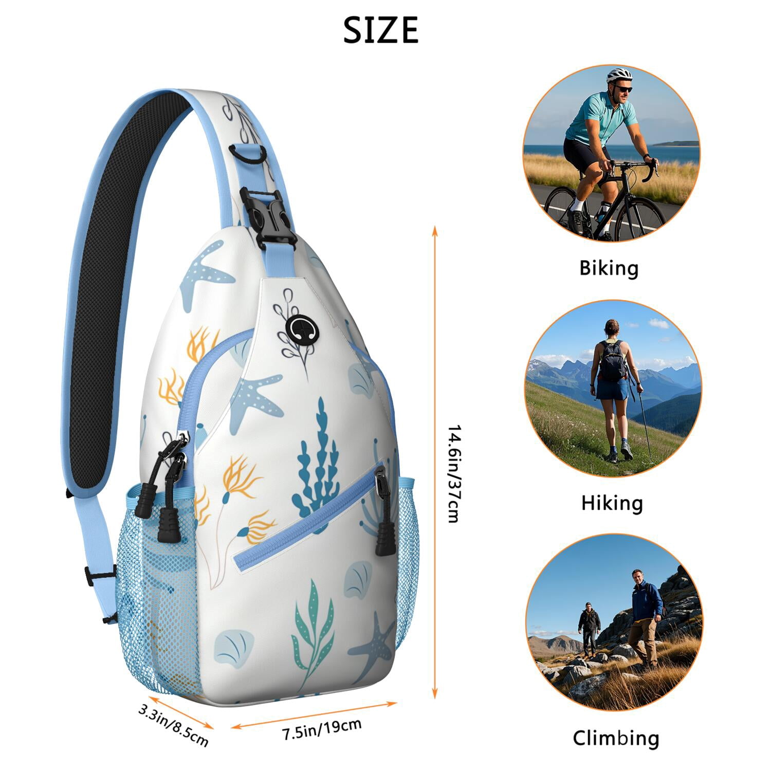 Marine Life Crossbody Bag - Ocean Themed Anti-Theft Shoulder Backpack for Travelers - Versatile Wear with Zipper Pockets for Summer Outdoor Activities