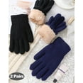 thumbnail image 6 of 2 Pairs Kids Fleece Lined Gloves Winter Thick Warm Thermal Cable Knit Gloves for 6-10 Years Boys Girls, 6 of 6