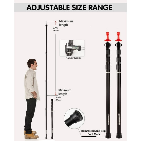 Aviation Aluminum 8.7FT Tent Poles Set of 4 - Heavy Duty Adjustable with Protection Cap for Hiking and Camping
