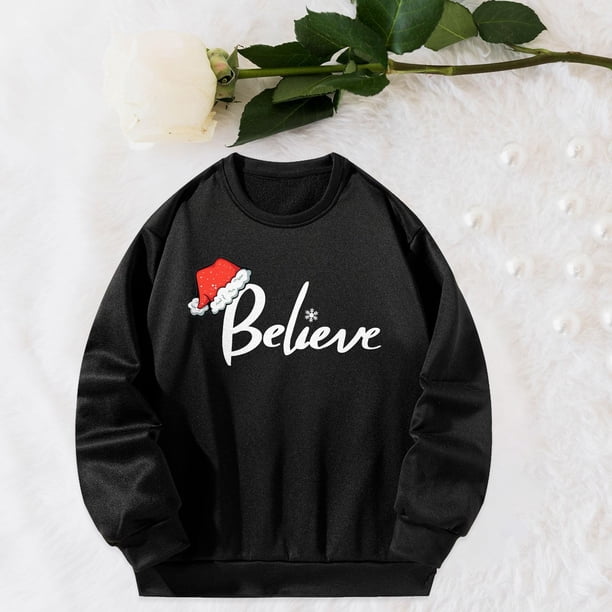 Jersey de manga larga, camisetas holgadas con estampado gráfico, sudadera con cuello redondo para mujer, sudadera con cuello redondo para uso diario , negro, l
