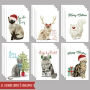 24 Funny Cat Christmas Cards - Meowy Christmas Holiday Greeting Cards with Envelopes for Cat Lovers | Designed & Made in USA