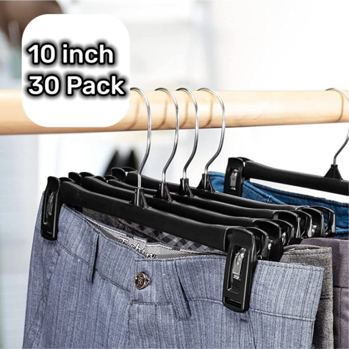 ACSTEP Pants Hangers 10 inch 30 Pack, Plastic Skirt Hanger with Non