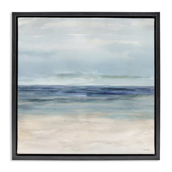 Stupell Industries Coastal Soft Aqua Coastline Black Floating Frame Canvas Art, 18 x 18, by Amber Sterling