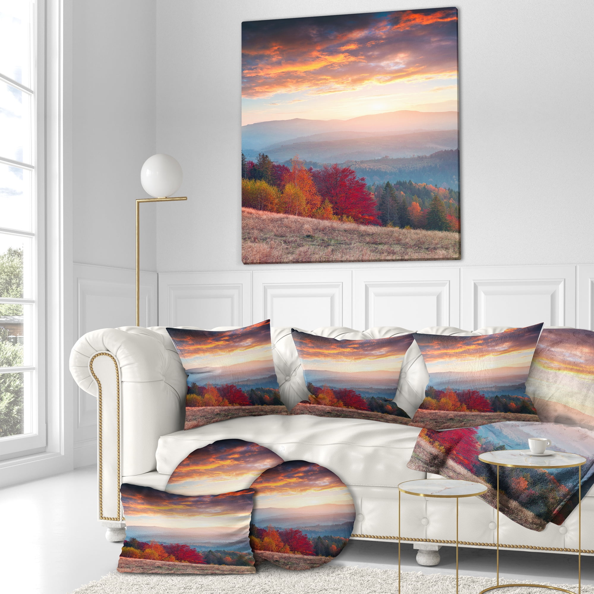 Designart Sunrise in Carpathian Mountains - Landscape Photography Throw Pillow - 16x16