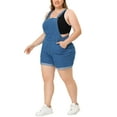 thumbnail image 4 of Plus Size Overall Shorts for Women Jumpsuit Roll Hem Pocket Jean Denim Overalls 3X Denim Blue, 4 of 7