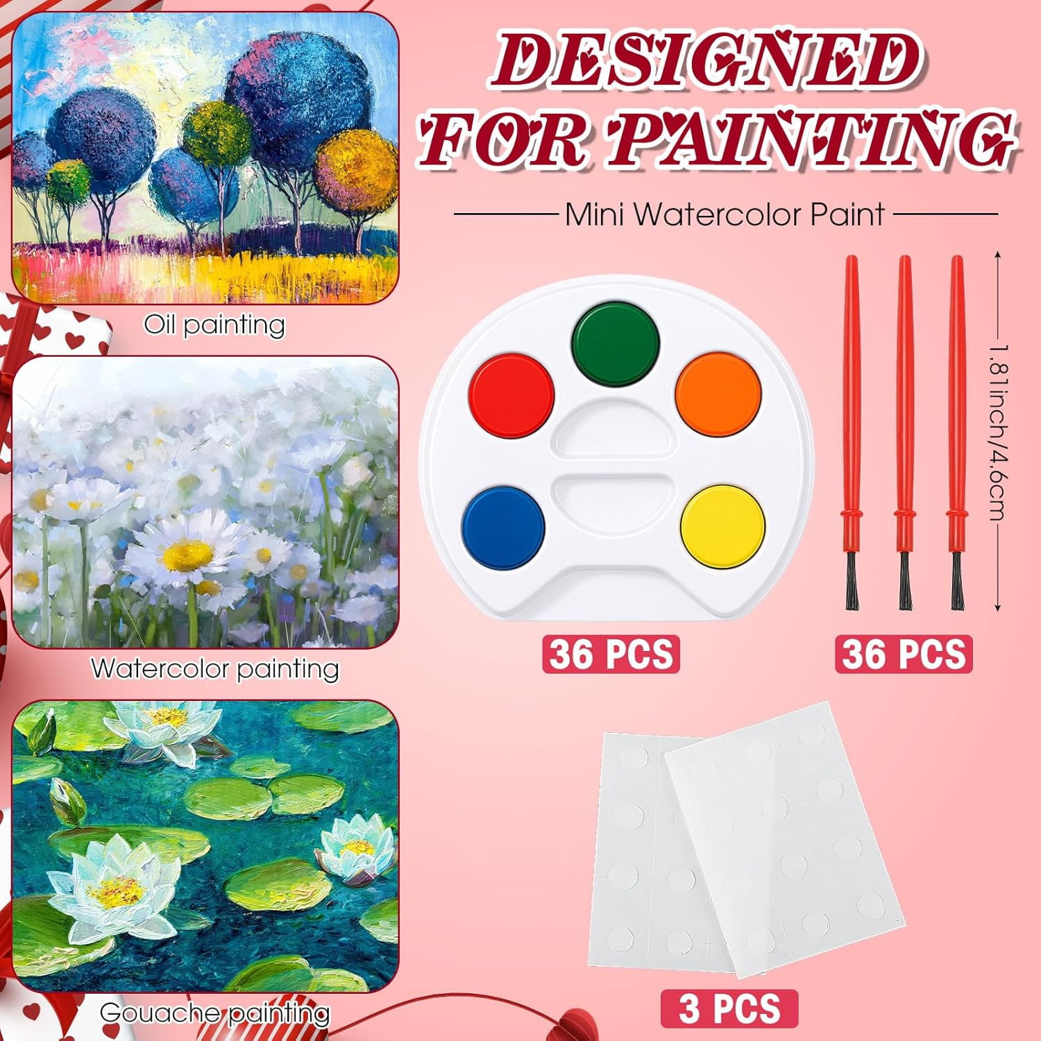 JJEAN-32 Set Mini Watercolor Paint Set Gifts Bulk Include Watercolor Painting Kits with Seal Bags and Sheets Glue Points Cards DIY Gifts for Art Party Supplies Favors Birthday