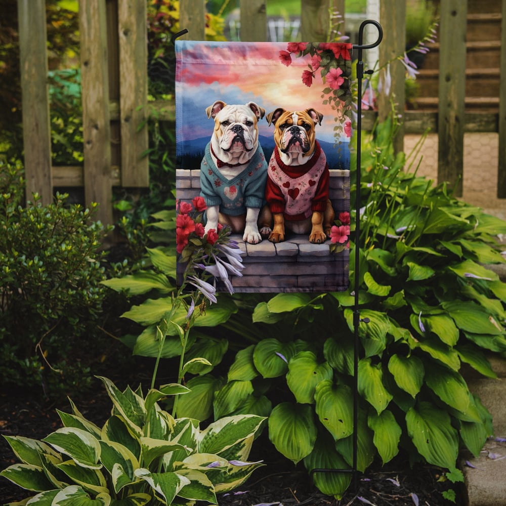 English Bulldog Two Hearts Garden Flag 11.25 in x 15.5 in