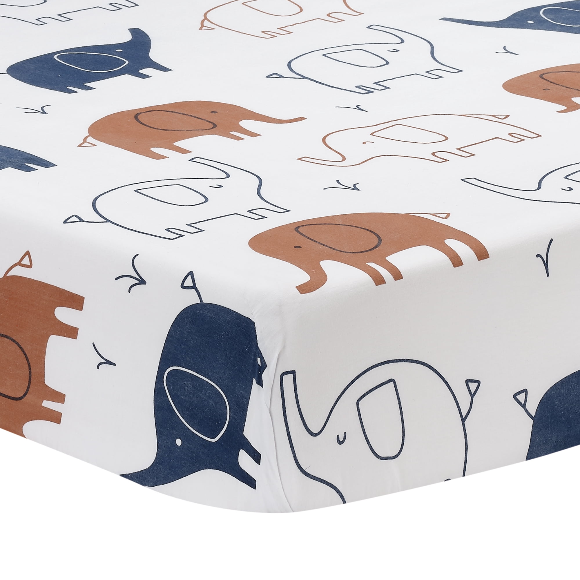 Lambs & Ivy Playful Elephant Blue/White Cotton 3-Piece Baby Crib Bedding Set