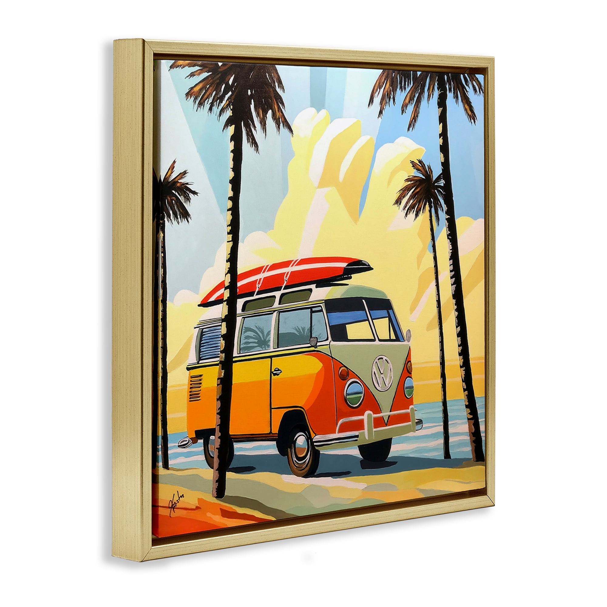Stupell Industries Road Trip Beach Van Gold Framed Floater Canvas Wall Art, design by John Jaster