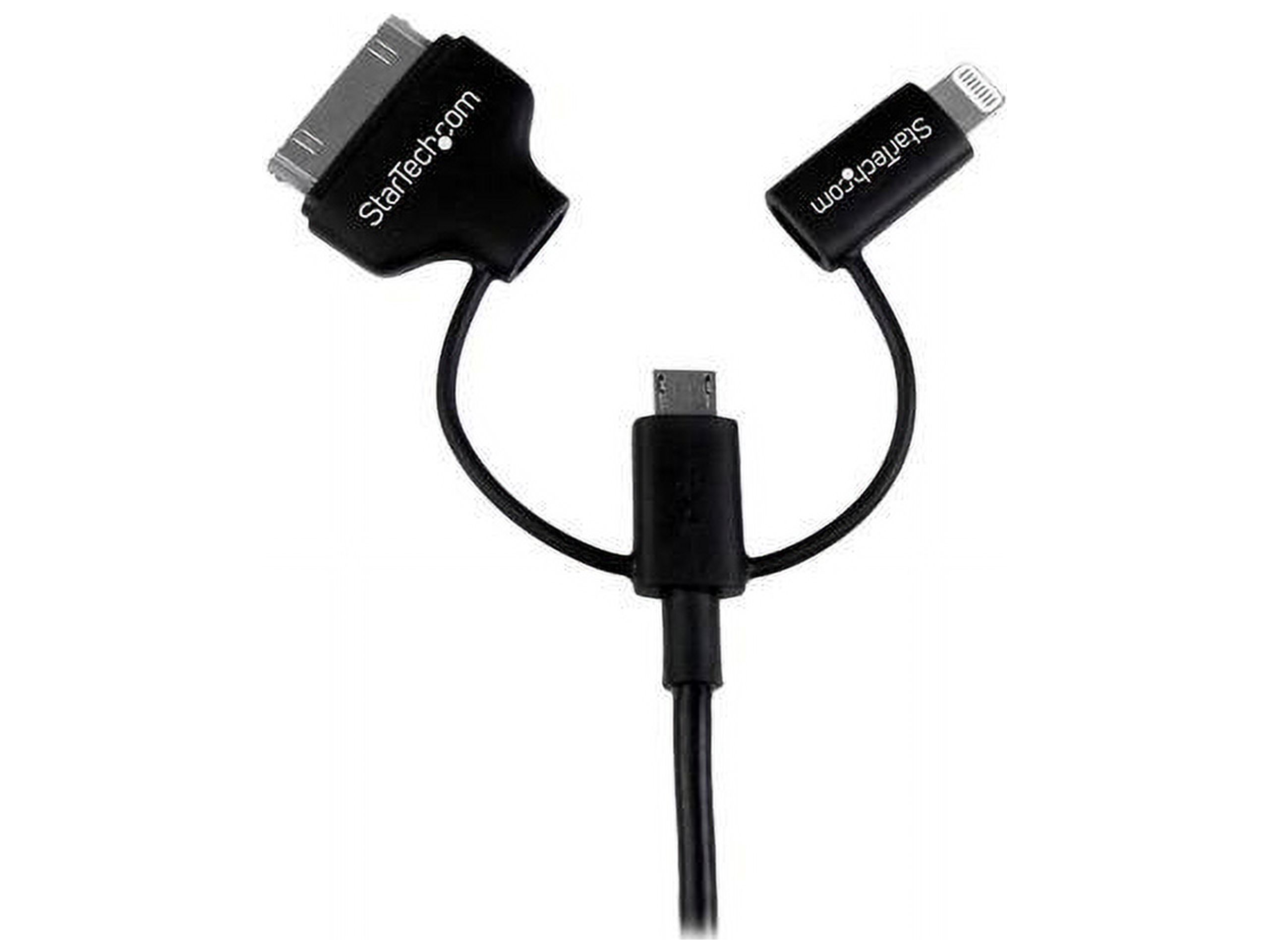StarTech.com 1m (3 ft) Black Apple 8-pin Lightning or 30-pin Dock Connector or Micro USB to USB Combo Cable for iPhone / - image 2 of 5