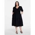 thumbnail image 2 of Time and Tru Women's Cotton Tiered Midi Dress with Elbow Length Sleeves, Sizes XS-XXXL, 2 of 5