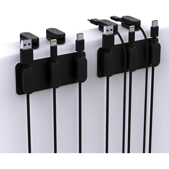 CHARGEWORX Magnetic Cable Clips Cord Organizer for Desk, Car & Nightstands, Black, 10-Pack