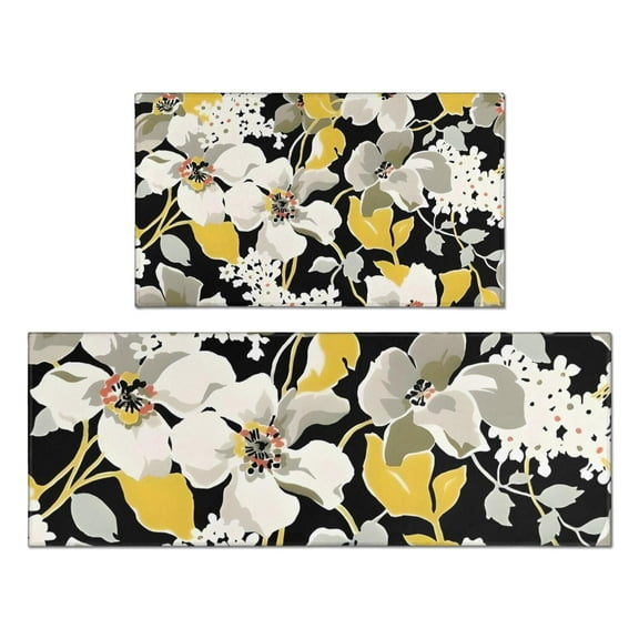 Pioneer Flower Floral Print Pattern Kitchen Rugs Sets Of 2,Anti Fatigue Kitchen Mat Rugs Non Slip Washable,Decorative Kitchen Floor Mats for Kitchen,Sink,Laundry,17"x30" 17"x47"