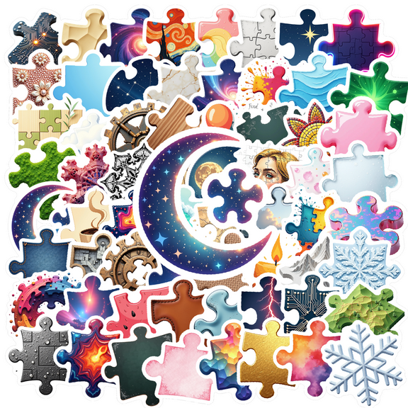 Creative Puzzle Theme Stickers, Waterproof Puzzle Theme Sticker for Water Bottle Laptop Phone Cases Planner Skateboard Luggage Helmet Party Favor Decor, Ideal for Adults Teens Teacher Rewards