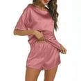 thumbnail image 3 of Wlynlyn Womens Satin Pajamas Sets Short Sleeve Crew Neck T Shirt with Shorts Sleepwear 2 Piece Loungewear Outfits, 3 of 6
