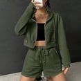 thumbnail image 4 of Usmixi 2 Piece Outfits for Women Front Zip Hooded Coat 2 Piece Sets Casual Solid Drawstring Elastic Waist Shorts Outfits Sets Sports Running Lounge Sets Tracksuits Sets with Pocket Holiday, 4 of 7