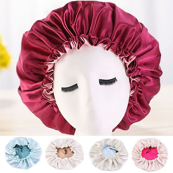 Travelwant Satin Bonnet Sleep Cap Double Layer Reversible Adjustable Bonnet Cap for Night Sleeping Satin Sleep Cap