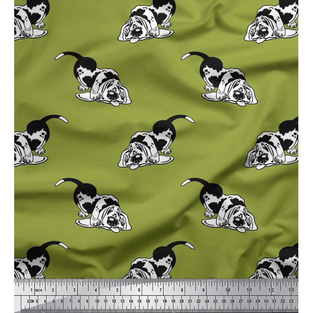 Soimoi Satin Silk Fabric Basset Hound Dog Printed Craft Fabric by The Yard 42 Inch Wide