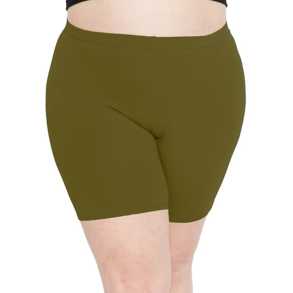 Stretch Is Comfort Women's Plus Size Cotton Biker Shorts Olive Green 3X