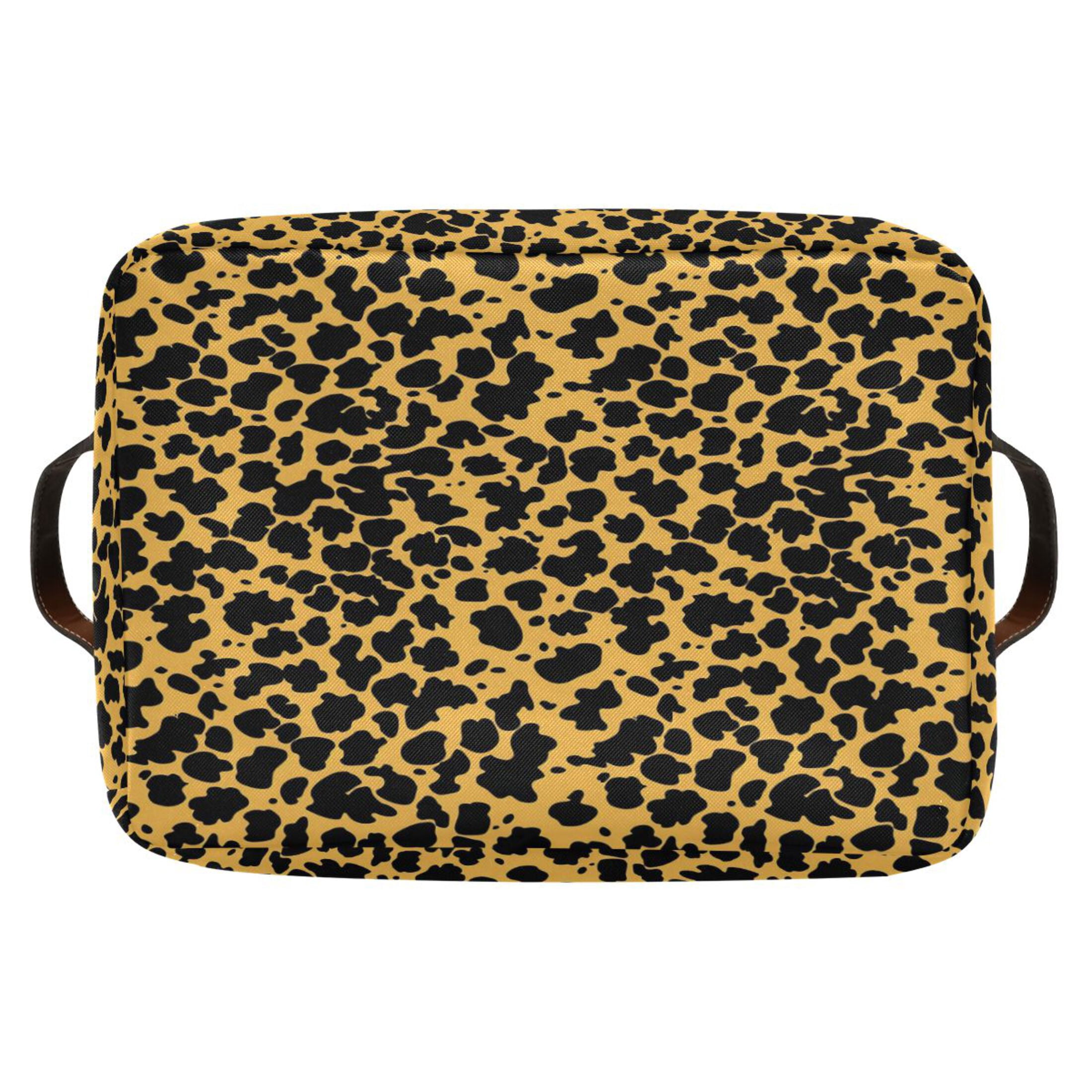 Black Leopard Print Storage Bins with Handle Fabric Organizer Basket Foldable Box 2 Pack 14.2x10.2x8.3