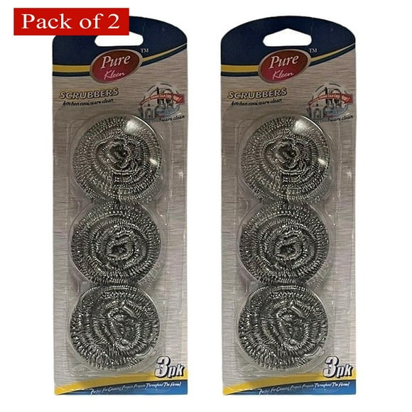 Pure Kleen 3 Count Stainless Steel Scrubber/Blister Card (Pack of 2)