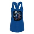 thumbnail image 2 of Wild Bobby, American Flag Howling Wolf Animal Lover Ladies Racerback Tank Top, Royal, Small, 2 of 3