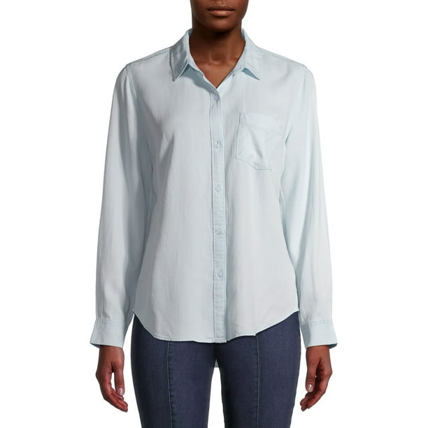 Time and Tru - Time and Tru Women's Long Sleeve Button Front Shirt ...