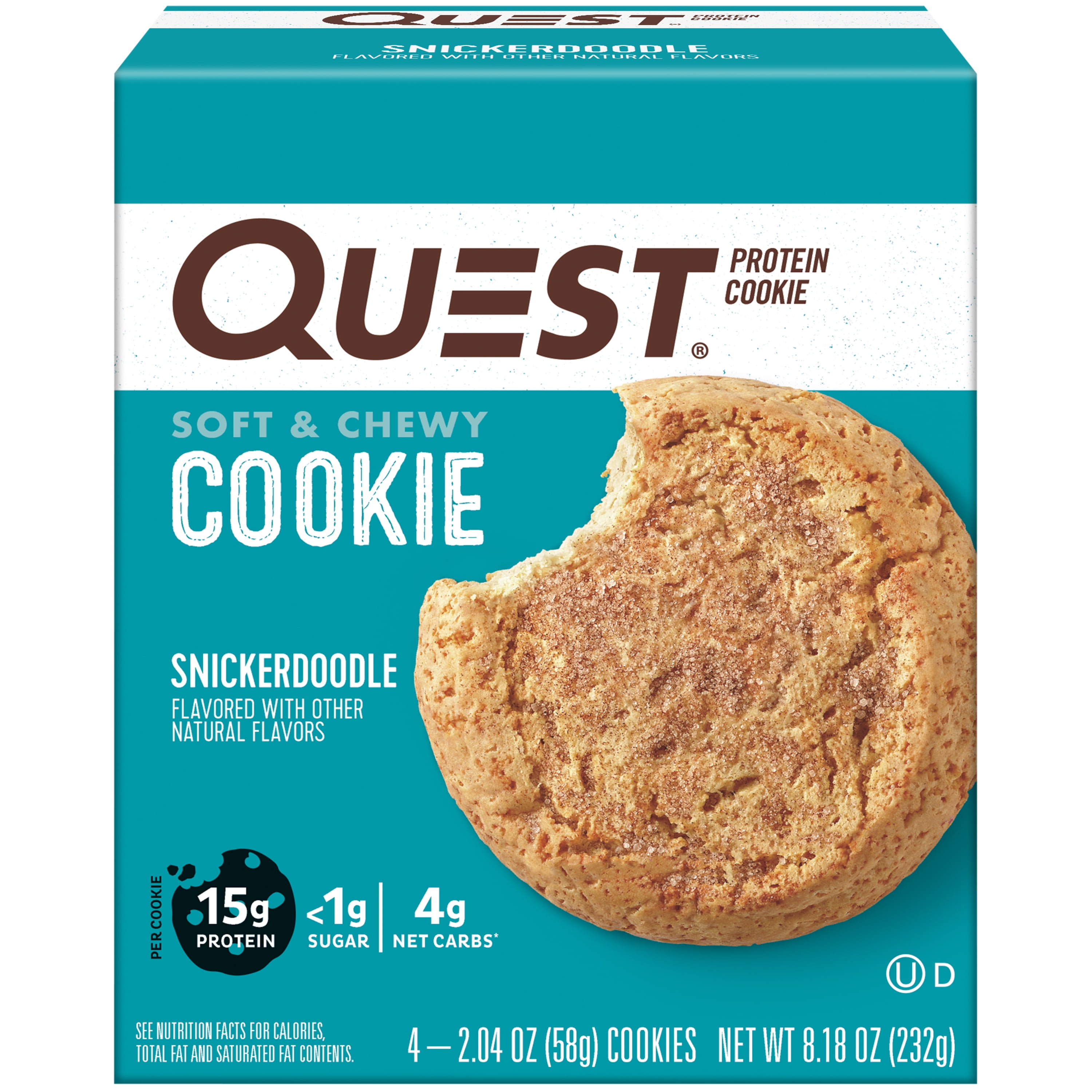 Quest Nutrition Protein Cookies, Low Sugar, 15g Protein, Snickerdoodle, 4 Count