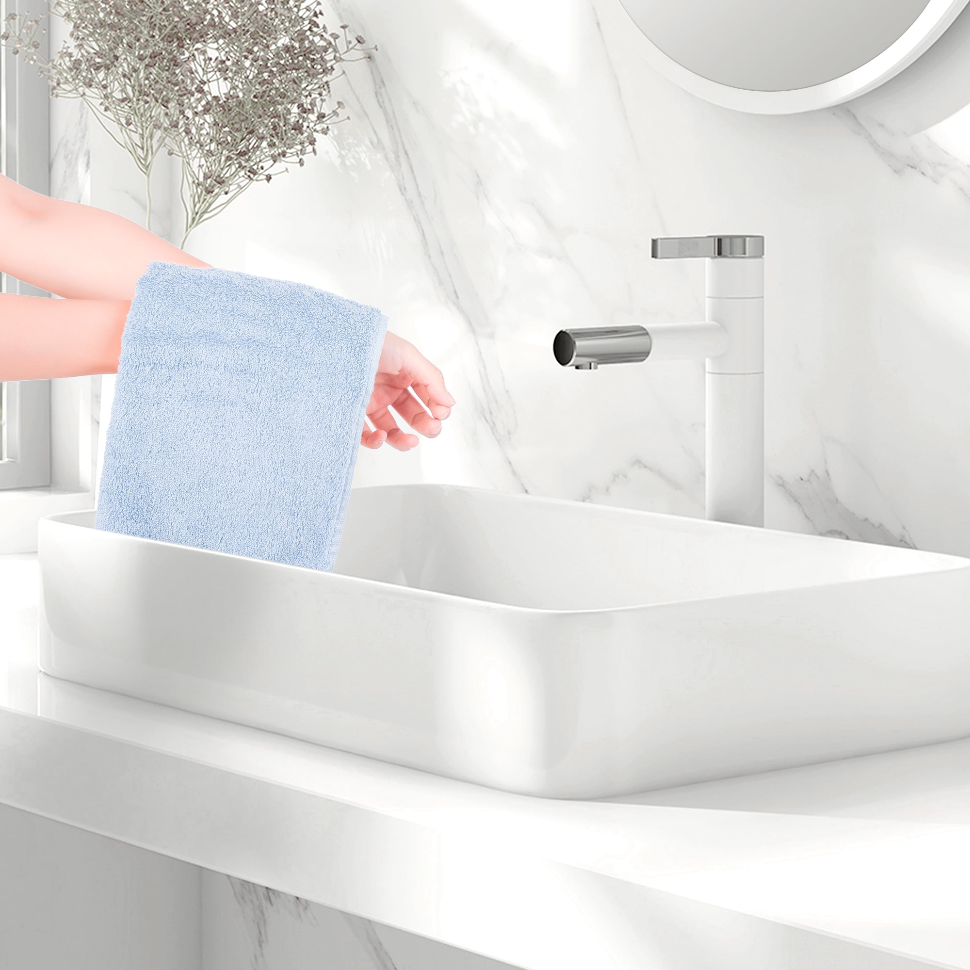 REGALWOVEN 6 Pack Cotton Washcloths, Solid Face Cloths, Absorbent and Quick Drying Towel for Bathroom Blue 13" x 13"