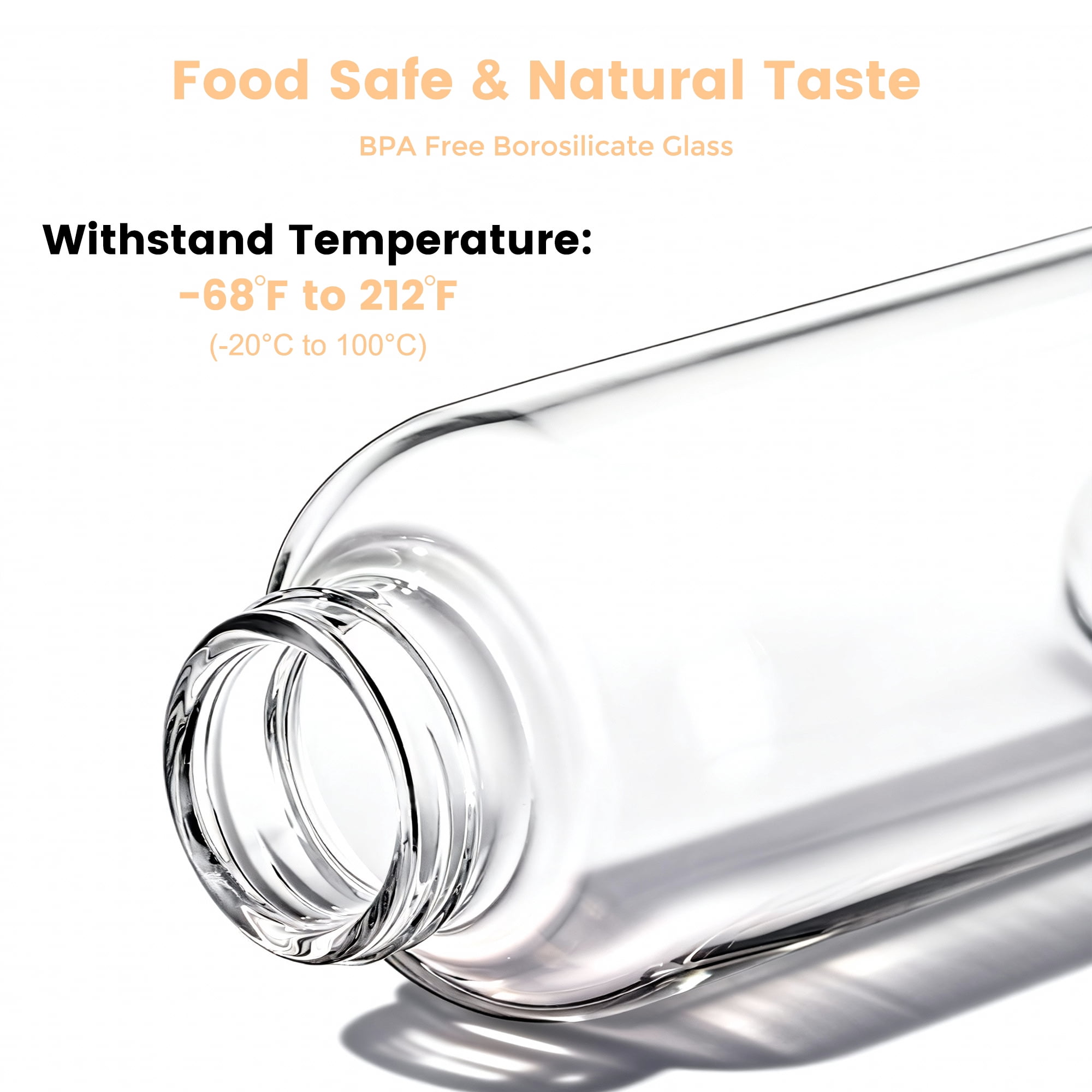 Glass Juice Bottles with Lids and Silicone Sleeves 18 oz, 4-Pack Reusable Clear Glass Water Bottles with Stainless Steel Airtight Cap for Juicing, Refrigerator, BPA Free Leak-Proof Drinking Jar