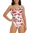 thumbnail image 2 of Yiaed Red Football Print Women One Piece Swimsuits Tummy Control One Shoulder Bathing Suits Pattern Ruffle Swimwear-XX-Large, 2 of 8
