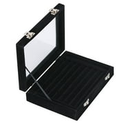 LANTWOO 7 Slots Velvet Glass Jewelry Display Storage Box Ring Earrings Jewelry Box Ring Holder Case (Black)