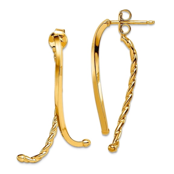 14k Solid Yellow Gold Polished and Twisted Front And Back Post Earrings Stud Earring for Women