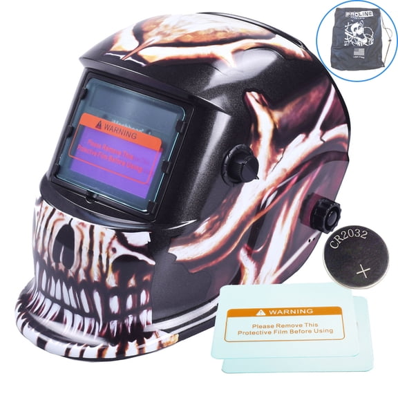 iMeshbean Solar Powered Welding Helmet Auto Darkening Hood PP Material with Adjustable Shade,Storage Bag for Mig Tig Arc Welder Mask,Grey Skull
