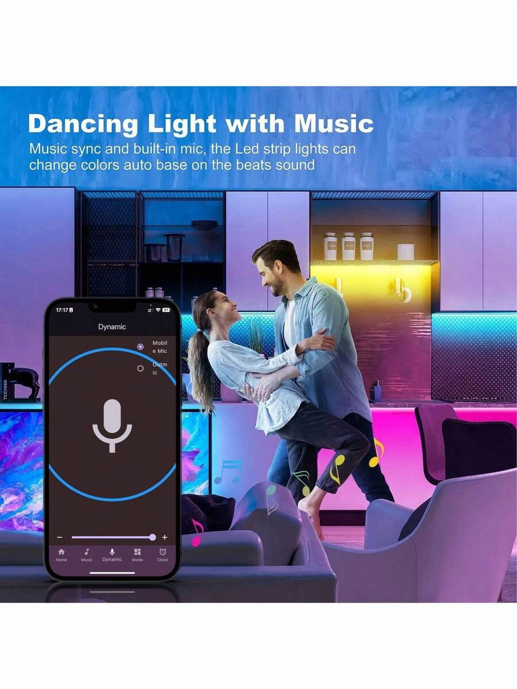 Music Sync LED Strip Lights 3-100ft, App & Remote Control, Color Changing, Timer, Dimmable, Easy Install for Bedroom Living Room Halloween Christmas Decor