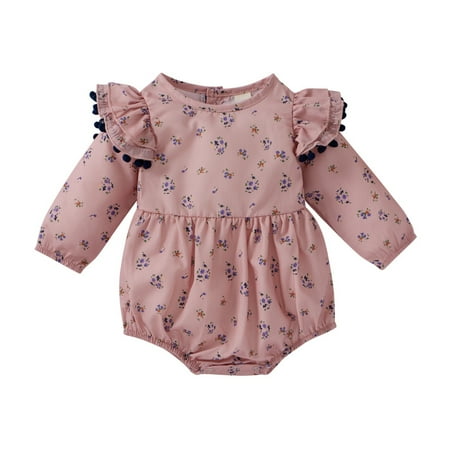 

Baby Girls Romper Spring Infant Girl Long Flying Sleeve Newborn Clothes Floral Printed Pattern Toddler Clothes Pink 12M