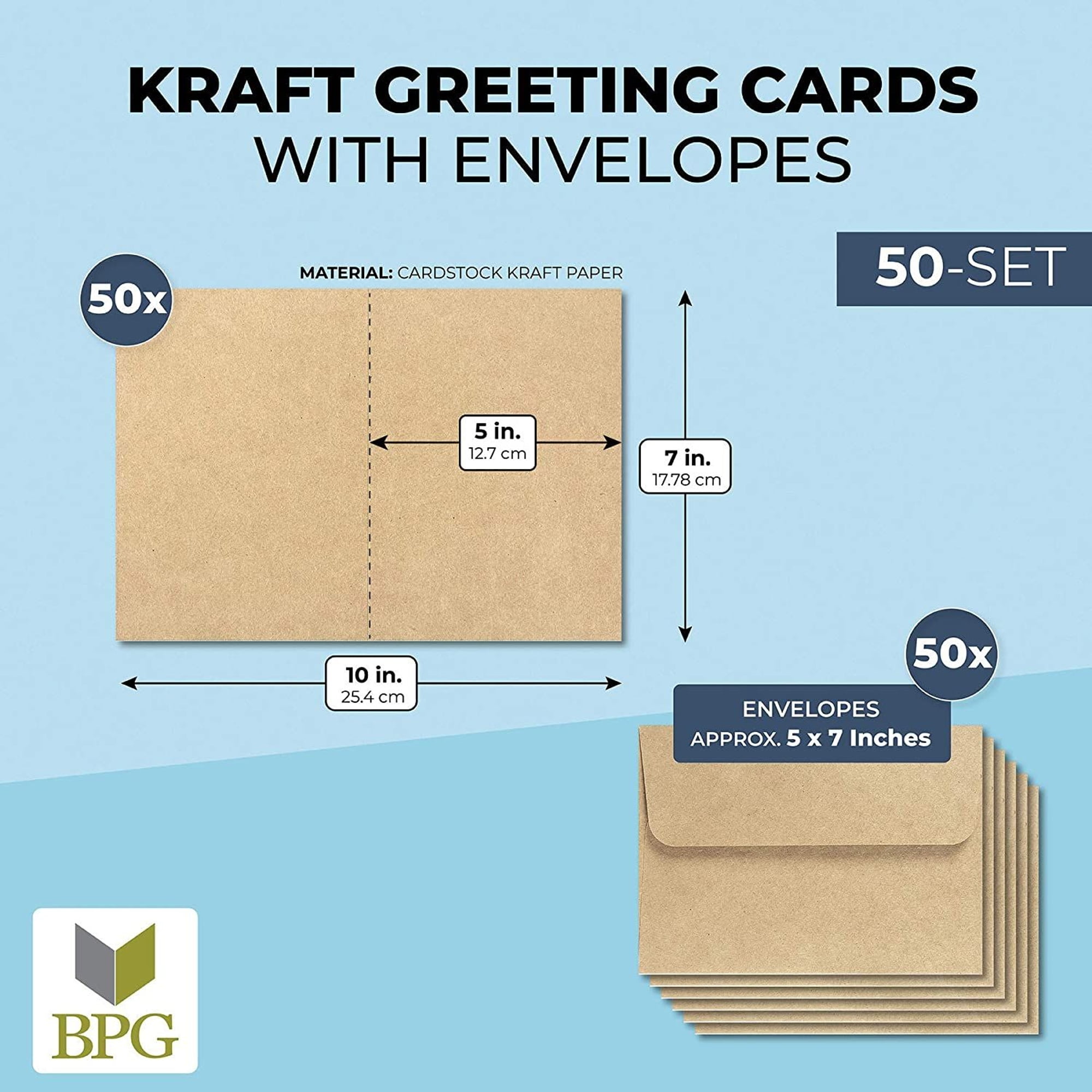 50 Pack Blank Cards and Envelopes 5x7, Kraft Paper A7 Notecards for DIY  Open When Letters, Wedding Invitations, Birthday Cards