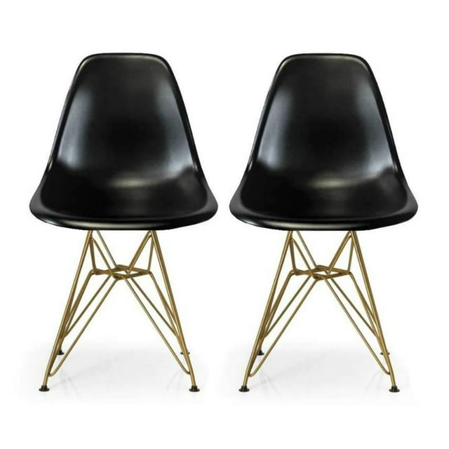 Plata Import Black Eiffel Gold Legs Chair Set of 2