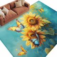 thumbnail image 2 of 6'x9' Area Rugs, Yellow Sunflower Indoor Outdoor Area Rug for Living Room Bedroom, Spring Butterfly Teal Abstract Vintage Washable Bathroom Rugs Kitchen Floor Carpet Mats Home Decor Aesthetic, 2 of 8