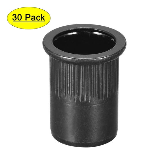 M12 Rivet Nuts Carbon Steel Zinc-Plated Knurled Flat Head Threaded Insert Nut Black 30 Pcs
