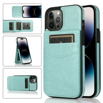 Allytech Back Flip Wallet Case for iPhone 15 Pro Max with 5 Card Holder, Luxury PU Leather Kickstand Magnetic Buckle Shockproof Anti-Scratch Protective Case for Women Men - Mint