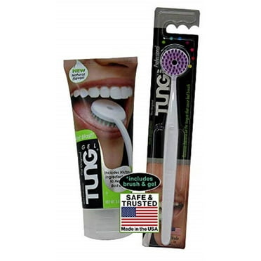 Peak Essentials | TUNG Natural Brush & Gel Kit | Tongue Cleaner for Adults | Tongue Scraper to Fight Bad Breath and Halitosis | Mouth Odor Eliminator | Fresh Mint | Made in America (Starter Pack)
