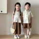 thumbnail image 2 of Conjunto de manga corta de verano para niños, camisa de algodón, traje para niñas, Top sin mangas y pantalones recortados, ropa para hermanos, 2 uds., 2 of 6