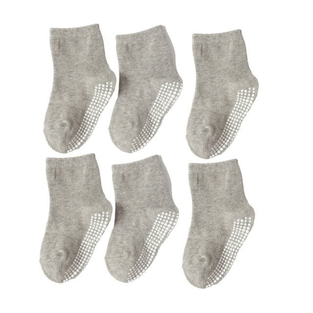 6 Pcs Bas pour Enfants avec Bonne Élasticité Confortables à Porter Style Simple Bonne Fabrication Gris Moyen 14-16