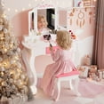 thumbnail image 2 of SESSLIFE Vanity Sets for Girls, Vanity Play Set with Drawers, Dressing Table Dresser Wooden Toy Makeup Vanity Table & Stool with 3 Foldable Mirror, White, 2 of 7