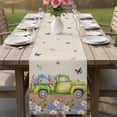 thumbnail image 4 of Blue Purple Floral Table Runner - 60 Inch Long Spring Vintage Hydrangea Flower Truck Cotton and Linen Blended Dress Scarves Farmhouse Table Runner for Kitchen Dining, Coffee Table, 13" x 60", 4 of 8