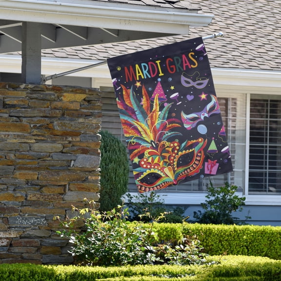 Northlight Feathered Carnival Mask "Mardi Gras" Outdoor Flag - 40" x 28"