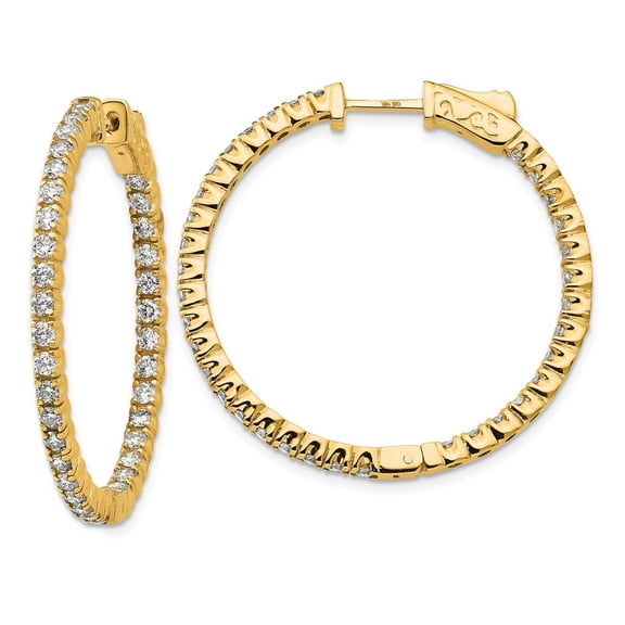 14K Yellow Gold Earring In & Out Hoop Women'S Diamond Lab Grown Round 28 mm
