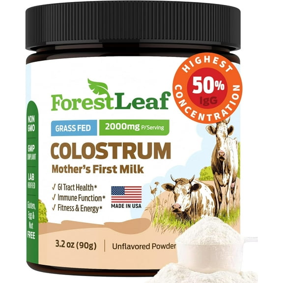 Forest Leaf Colostrum Powder 50% IgG Bovine for Gut and Immune Health, 45 Serving Unflavored